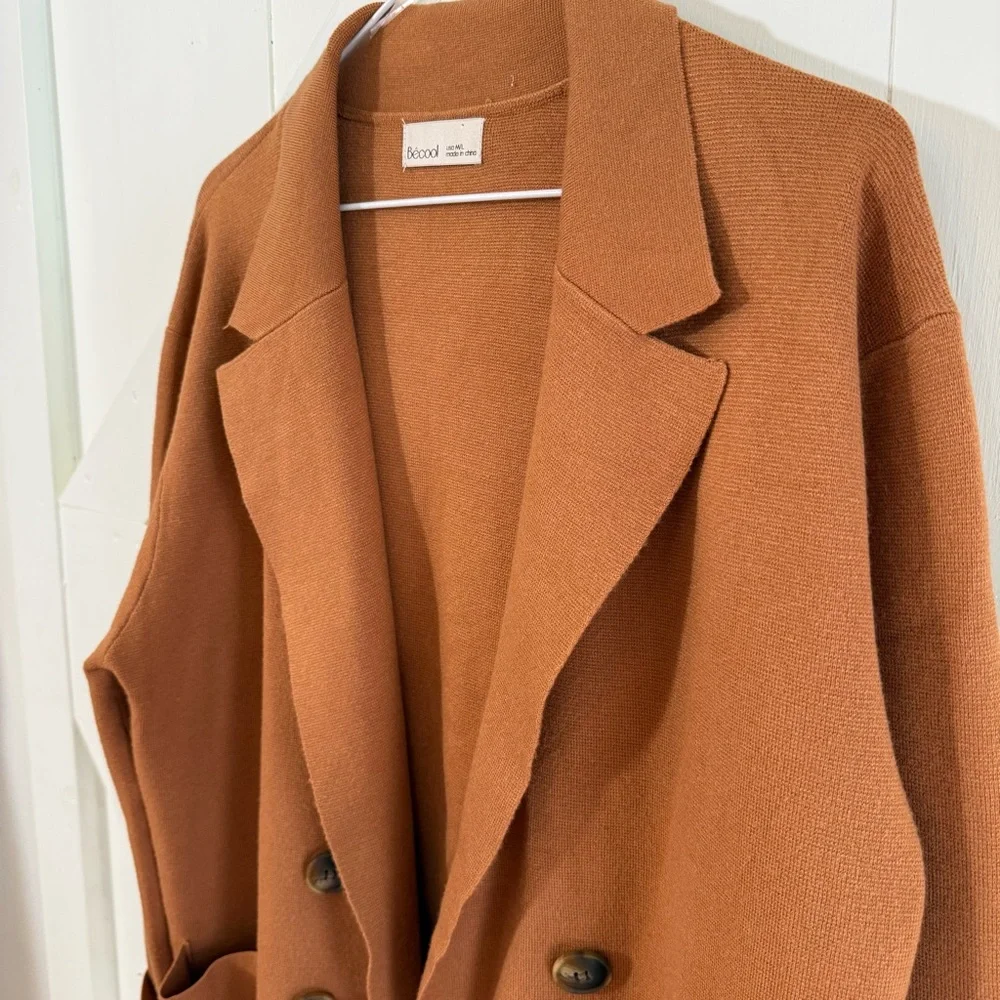Becool Chic Brown Double-Breasted Soft Blazer Cardigan Size‎ M/L